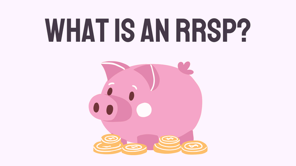 A piggy bank with coins scattered around its feet with the text "What is an RRSP?" above.