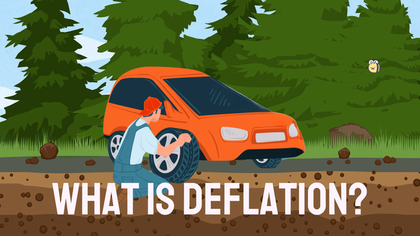 A man kneeling next to an orange car replacing a tire with a forest in the background.